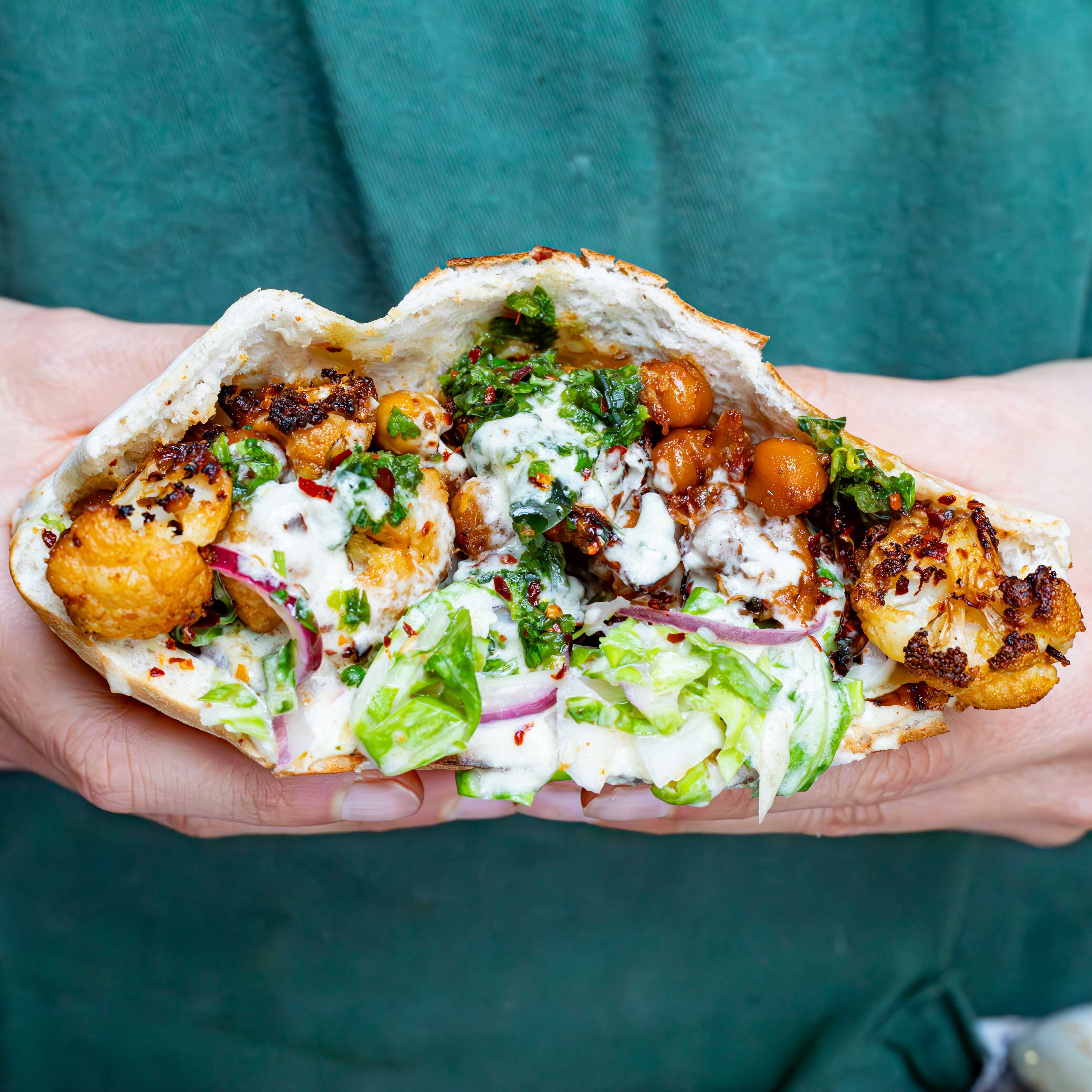 Cauliflower Pittas with Cauliflower Leaf Slaw-image