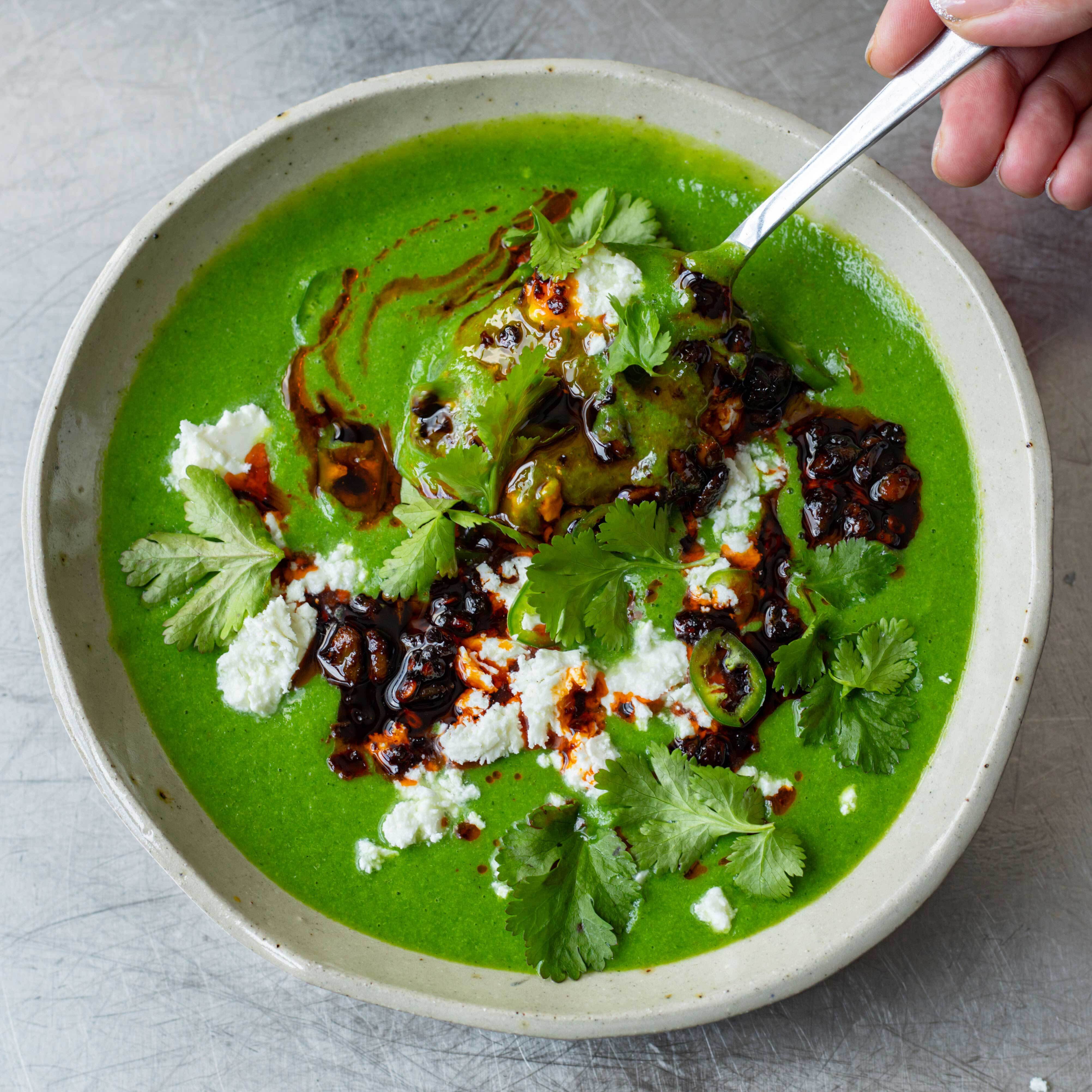 Iced Green Gazpacho With Chipotle Seed Drizzle | Mob