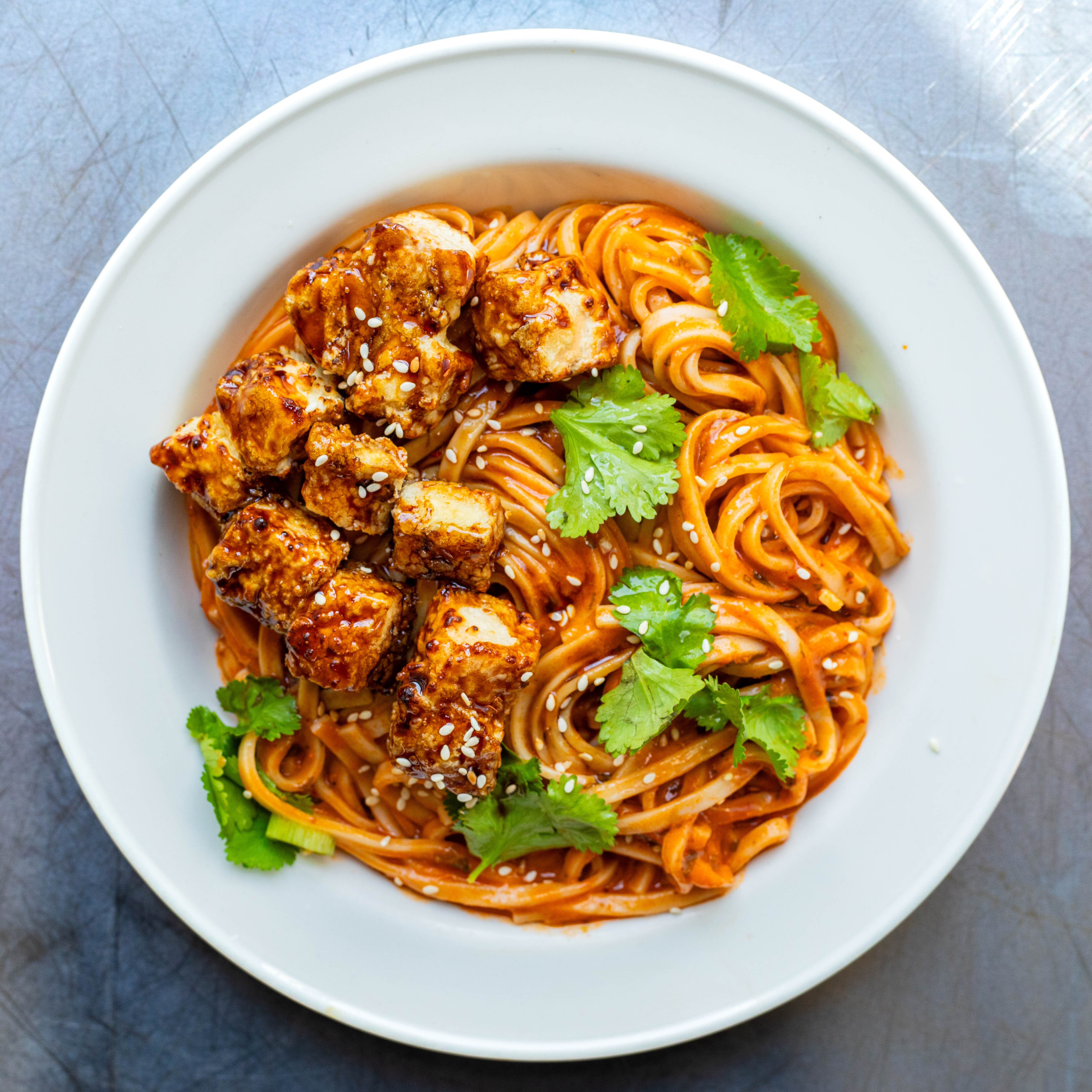 Peanut Curry Noodles & Crispy Tofu