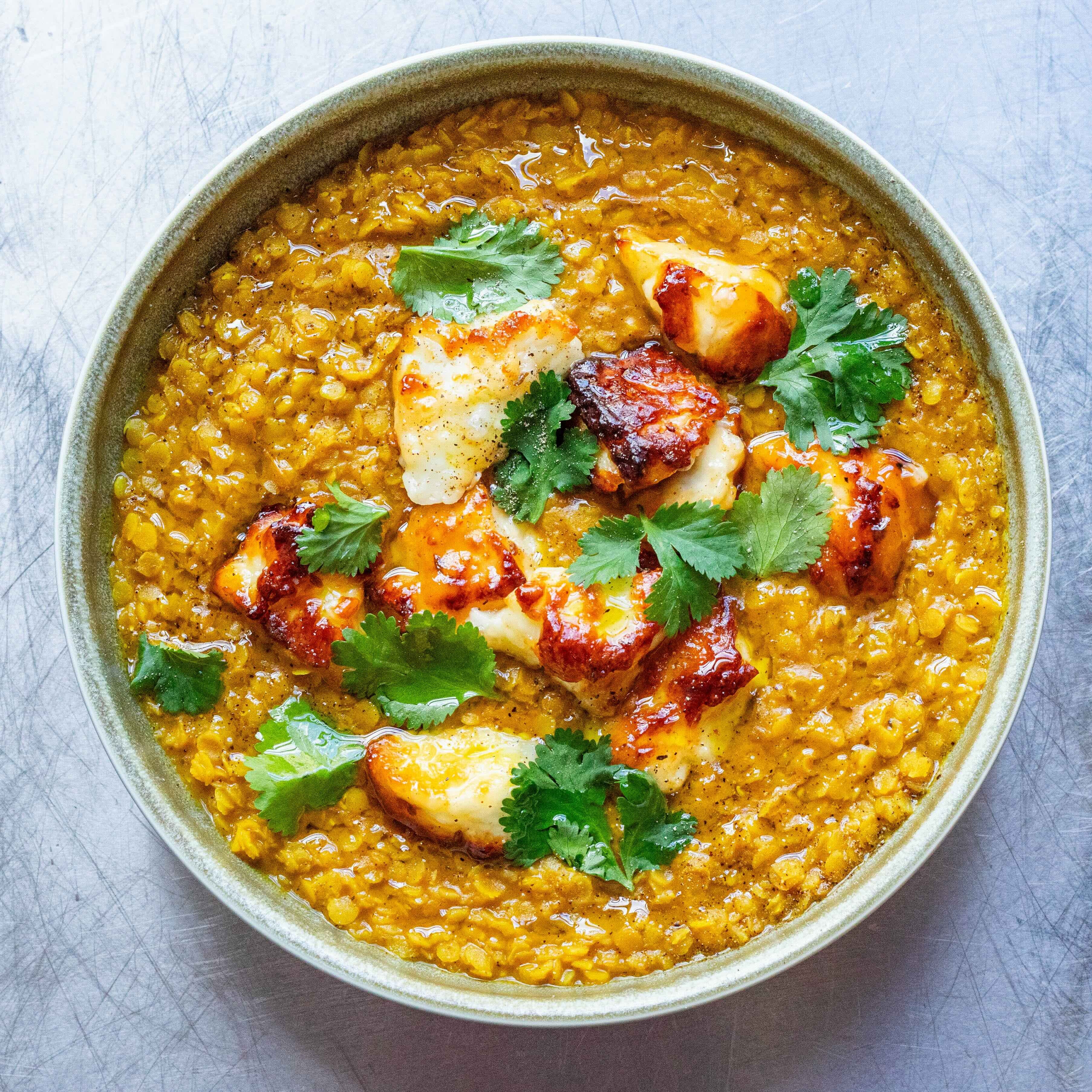 Korma Dal with Honey Halloumi
