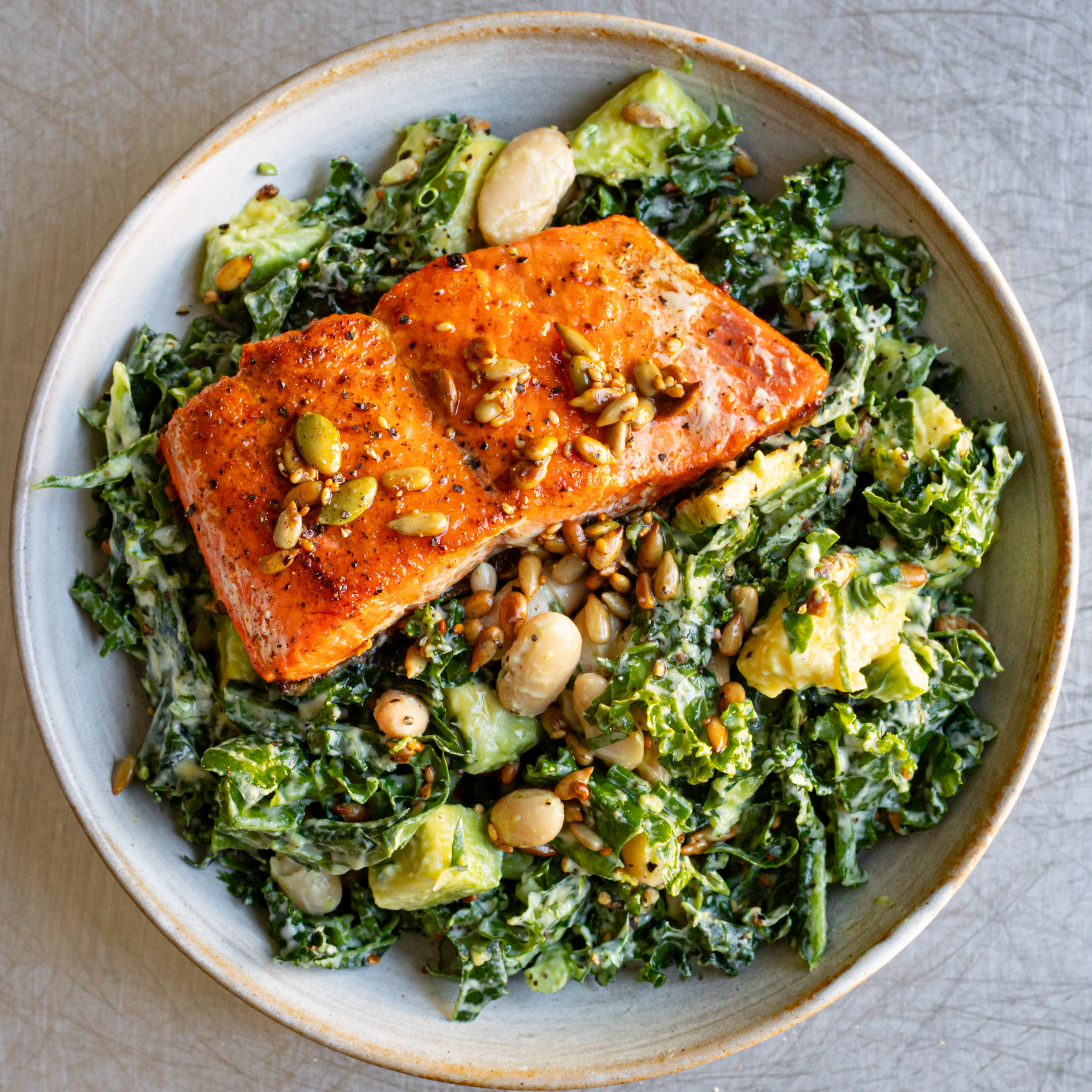 Crispy Spiced Salmon & Nutty Kale Salad