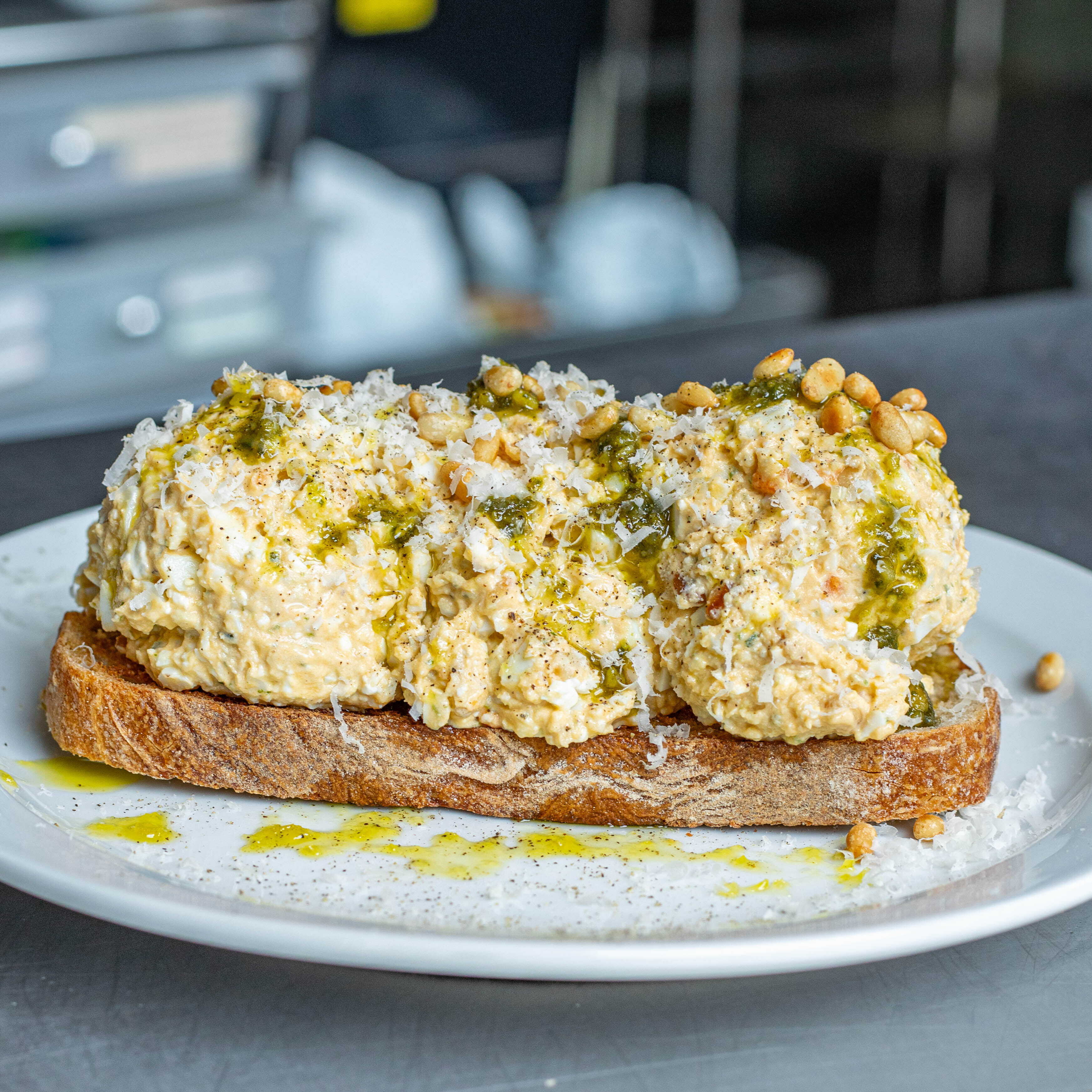 High Protein Cheesy Pesto Egg Smash