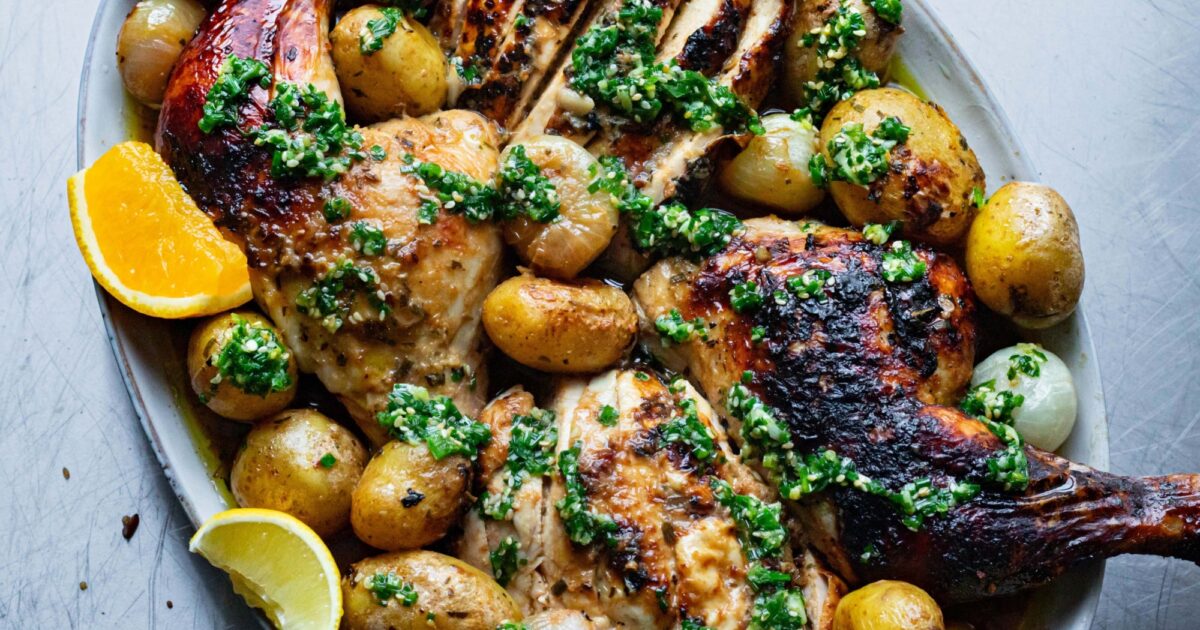 Citrusy Miso Roast Chicken with Pickled Chilli & Chive Dressing…